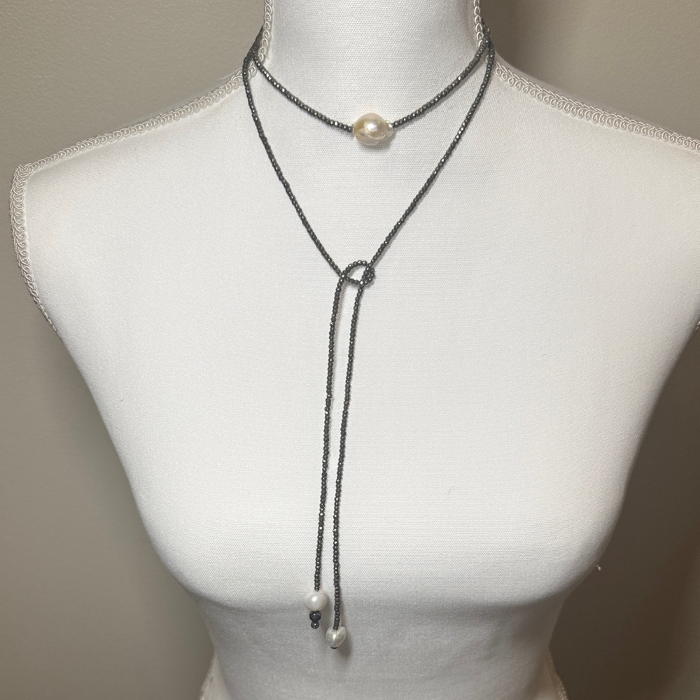 Elegant Black and White Raw Pearl Necklace